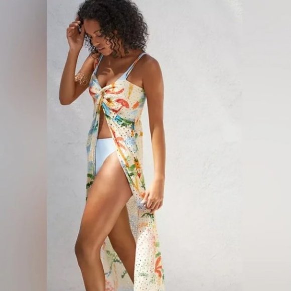 NEW Anthropologie | Farm Rio Copacabana Cover Up Dress Tropical Eyelet Maxi - Picture 3 of 7